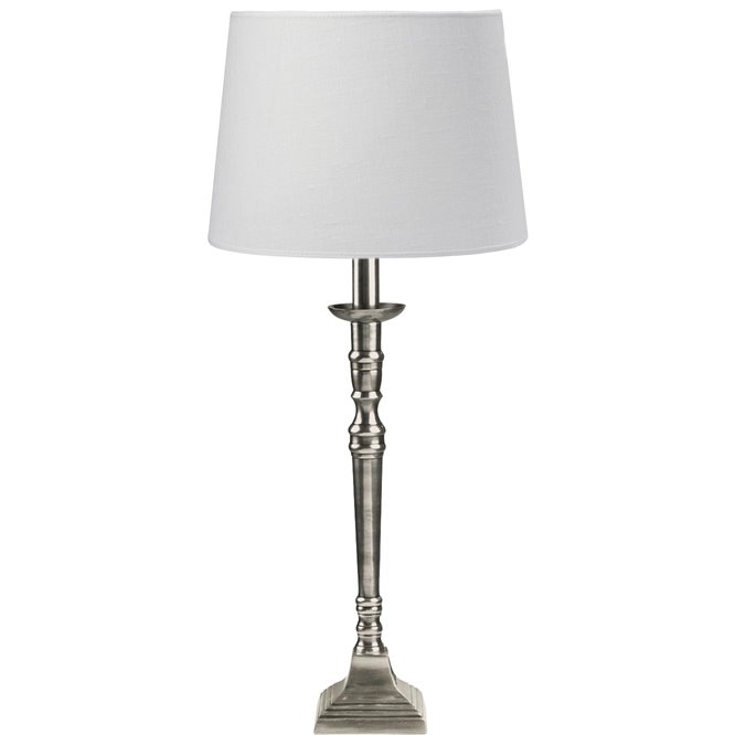 Srebrna lampa stołowa klasyczna z abażurem Salong